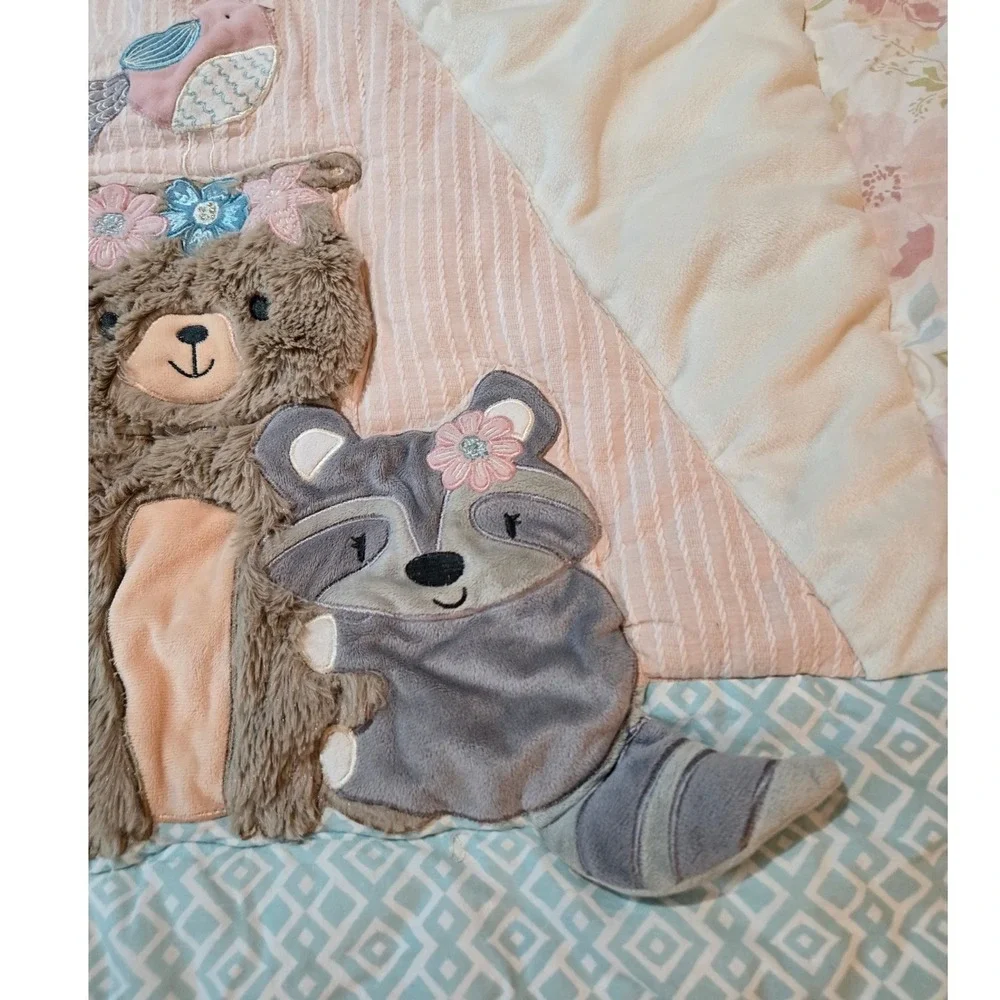 Levtex Baby Woodland Forest Animals Teepee Floral‎ Quilt Blanket Pink Blue Boho
